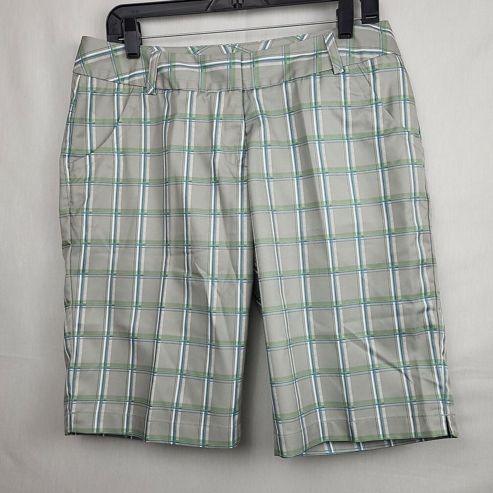 adidas Gray Plaid Athletic Shorts with Green and Blue Accents